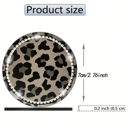 2pcs Leopard Print Rhinestone Decorated Car Cup Holders, Car Interior Decor