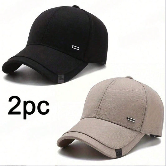2pcs Men's Black Baseball Caps, Fashionable Adjustable Solid Color Sun Protection Casual Hats, Suitable For Spring/Autumn Travel, Beach, Party