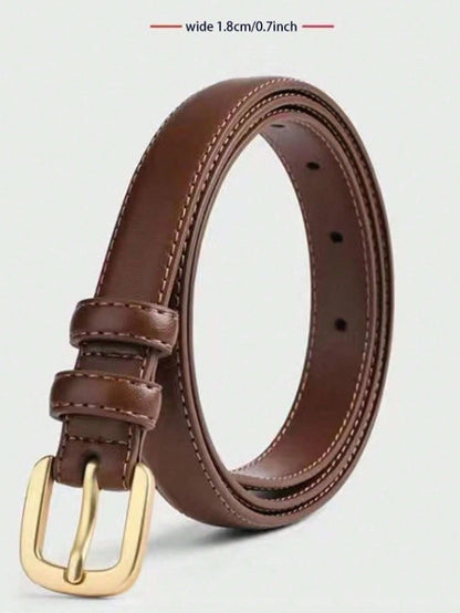 2pcs Needle Buckle Decoration Jeans & Skirt Minimalist Thin Fashion Belt, Women Casual Vintage PU Leather Belt, All Season Summer, School Autumn, Halloween