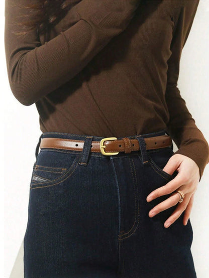 2pcs Needle Buckle Decoration Jeans & Skirt Minimalist Thin Fashion Belt, Women Casual Vintage PU Leather Belt, All Season Summer, School Autumn, Halloween