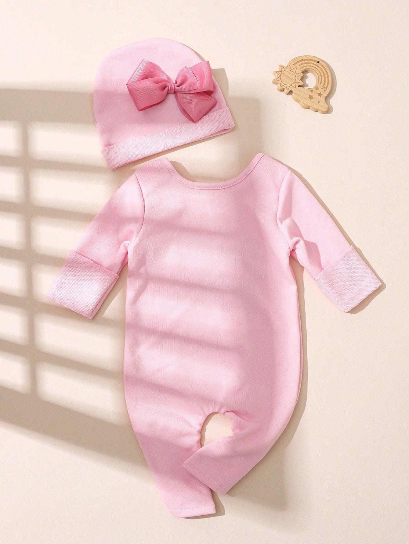 2pcs Newborn Baby Girl Outfit Pink Autumn Funny Graphic Embroidered Letter Jumpsuit With Bow Headband Cute Princess Style Photo Shoot 0-3 Months