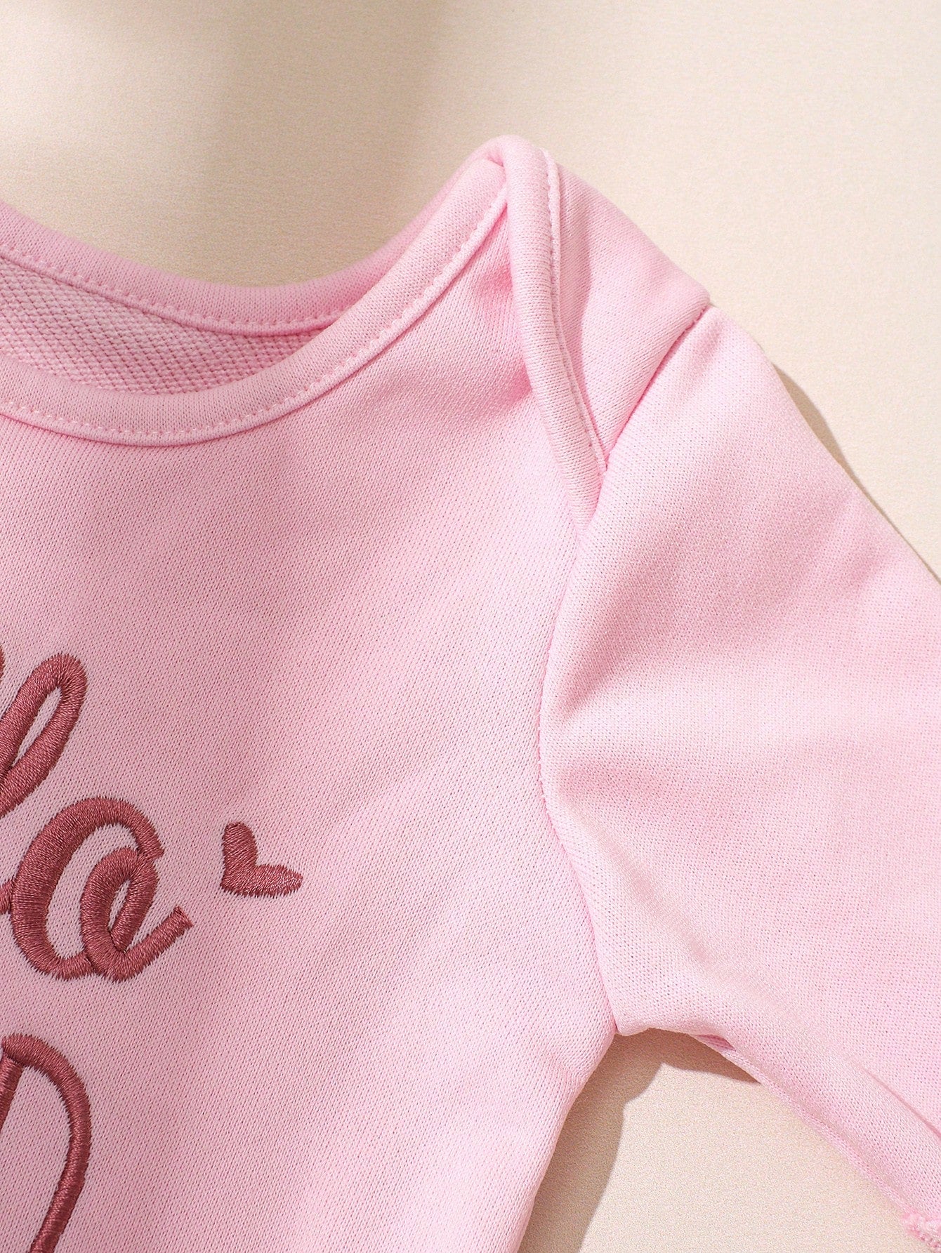 2pcs Newborn Baby Girl Outfit Pink Autumn Funny Graphic Embroidered Letter Jumpsuit With Bow Headband Cute Princess Style Photo Shoot 0-3 Months