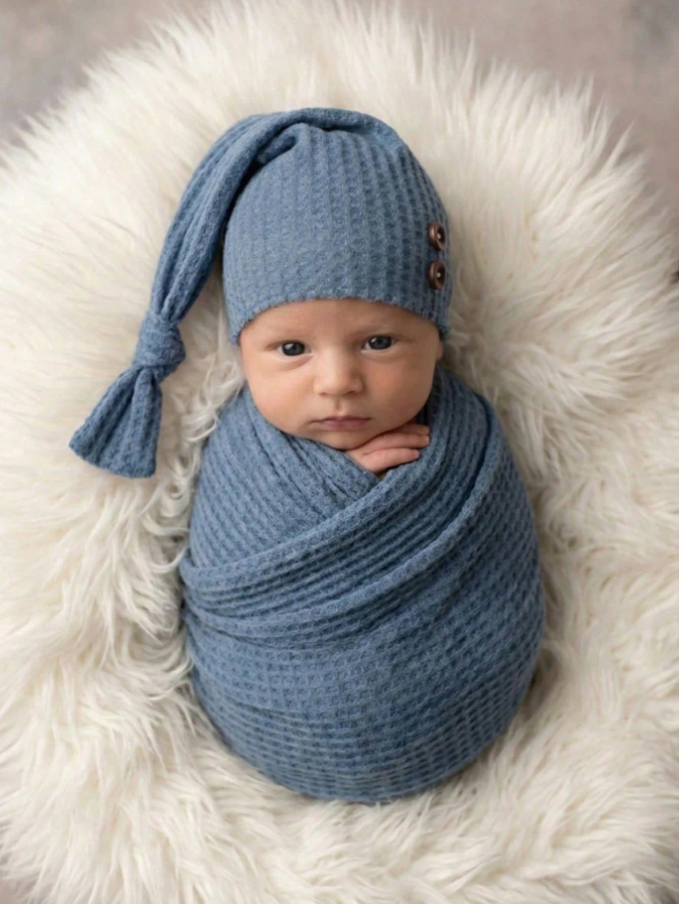 2pcs Newborn Photography Props Set: Knitted Swaddle Wrap And Hat, Baby Photo Studio Background Accessories, Suitable For Boys And Girls