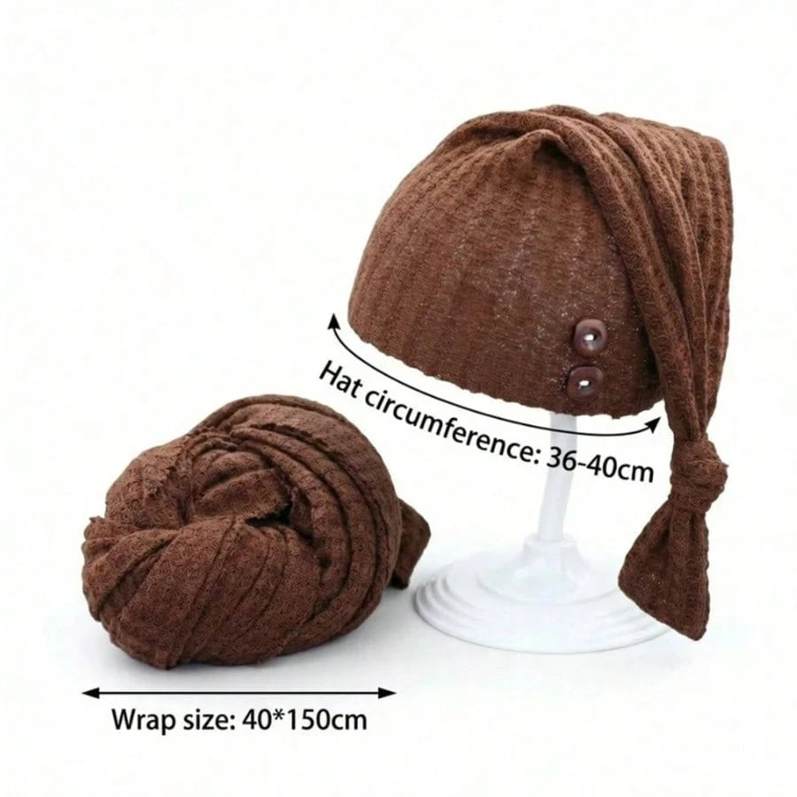 2pcs Newborn Photography Props Set: Knitted Swaddle Wrap And Hat, Baby Photo Studio Background Accessories, Suitable For Boys And Girls