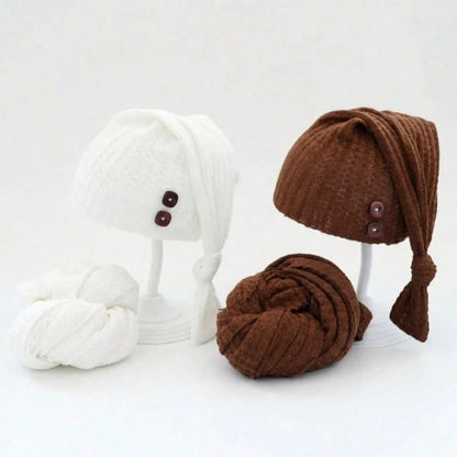 2pcs Newborn Photography Props Set: Knitted Swaddle Wrap And Hat, Baby Photo Studio Background Accessories, Suitable For Boys And Girls