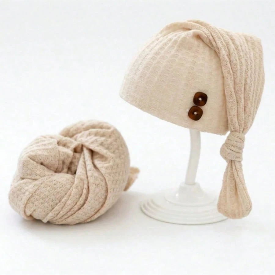 2pcs Newborn Photography Props Set: Knitted Swaddle Wrap And Hat, Baby Photo Studio Background Accessories, Suitable For Boys And Girls
