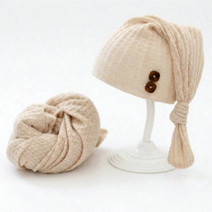 2pcs Newborn Photography Props Set: Knitted Swaddle Wrap And Hat, Baby Photo Studio Background Accessories, Suitable For Boys And Girls