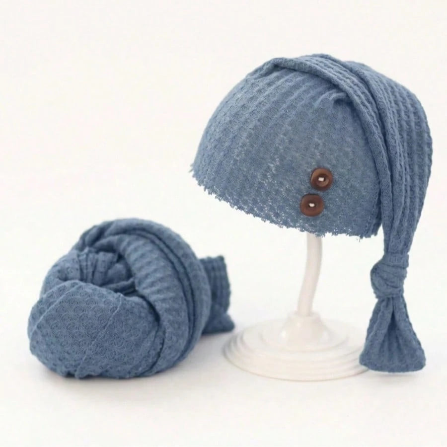 2pcs Newborn Photography Props Set: Knitted Swaddle Wrap And Hat, Baby Photo Studio Background Accessories, Suitable For Boys And Girls