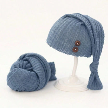 2pcs Newborn Photography Props Set: Knitted Swaddle Wrap And Hat, Baby Photo Studio Background Accessories, Suitable For Boys And Girls
