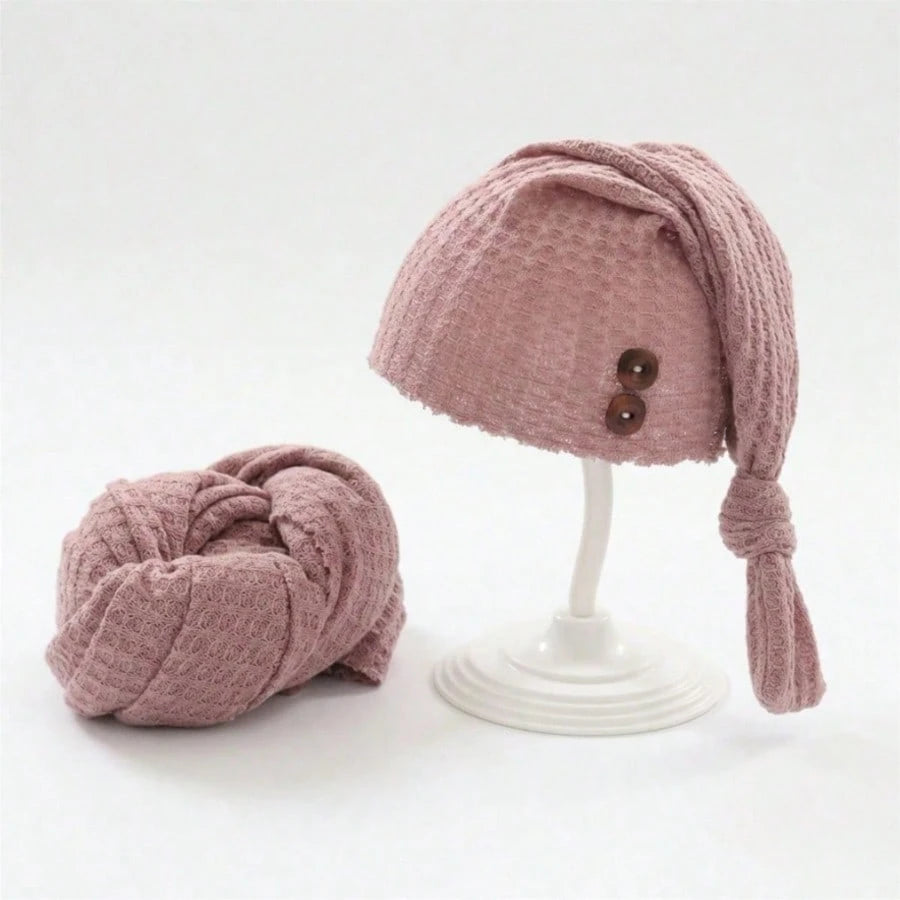2pcs Newborn Photography Props Set: Knitted Swaddle Wrap And Hat, Baby Photo Studio Background Accessories, Suitable For Boys And Girls