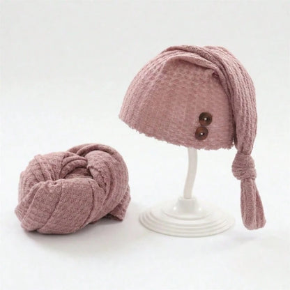 2pcs Newborn Photography Props Set: Knitted Swaddle Wrap And Hat, Baby Photo Studio Background Accessories, Suitable For Boys And Girls