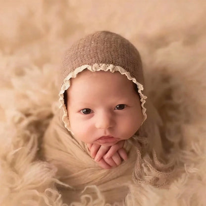 2pcs Newborn Photography Wrap Set With Lace Hat – Soft Stretchy Baby Photo Props For Infant Girls And Boys Baby Shower Party Gift Newborn Essentials