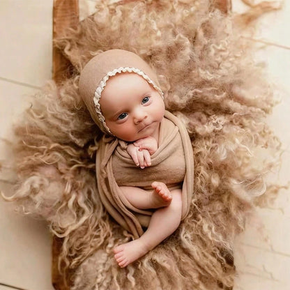 2pcs Newborn Photography Wrap Set With Lace Hat – Soft Stretchy Baby Photo Props For Infant Girls And Boys Baby Shower Party Gift Newborn Essentials