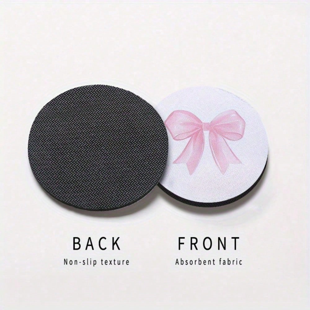 2pcs Non-Slip Pink Bow Pattern Vehicle-Mounted Cup Holder, Universal Cup Holder, Water Absorption Coasters, Car Interior Design Accessories, Printing Position May Vary