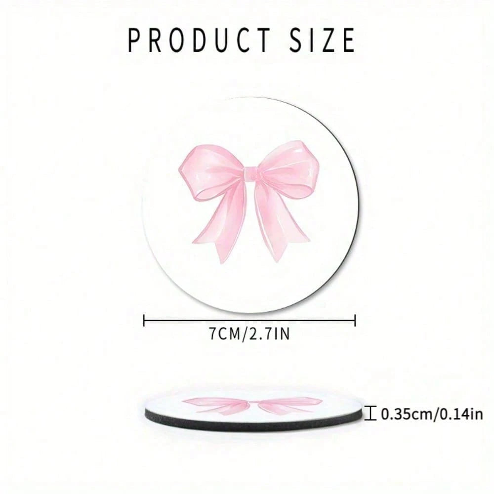 2pcs Non-Slip Pink Bow Pattern Vehicle-Mounted Cup Holder, Universal Cup Holder, Water Absorption Coasters, Car Interior Design Accessories, Printing Position May Vary