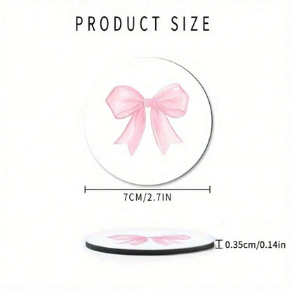 2pcs Non-Slip Pink Bow Pattern Vehicle-Mounted Cup Holder, Universal Cup Holder, Water Absorption Coasters, Car Interior Design Accessories, Printing Position May Vary