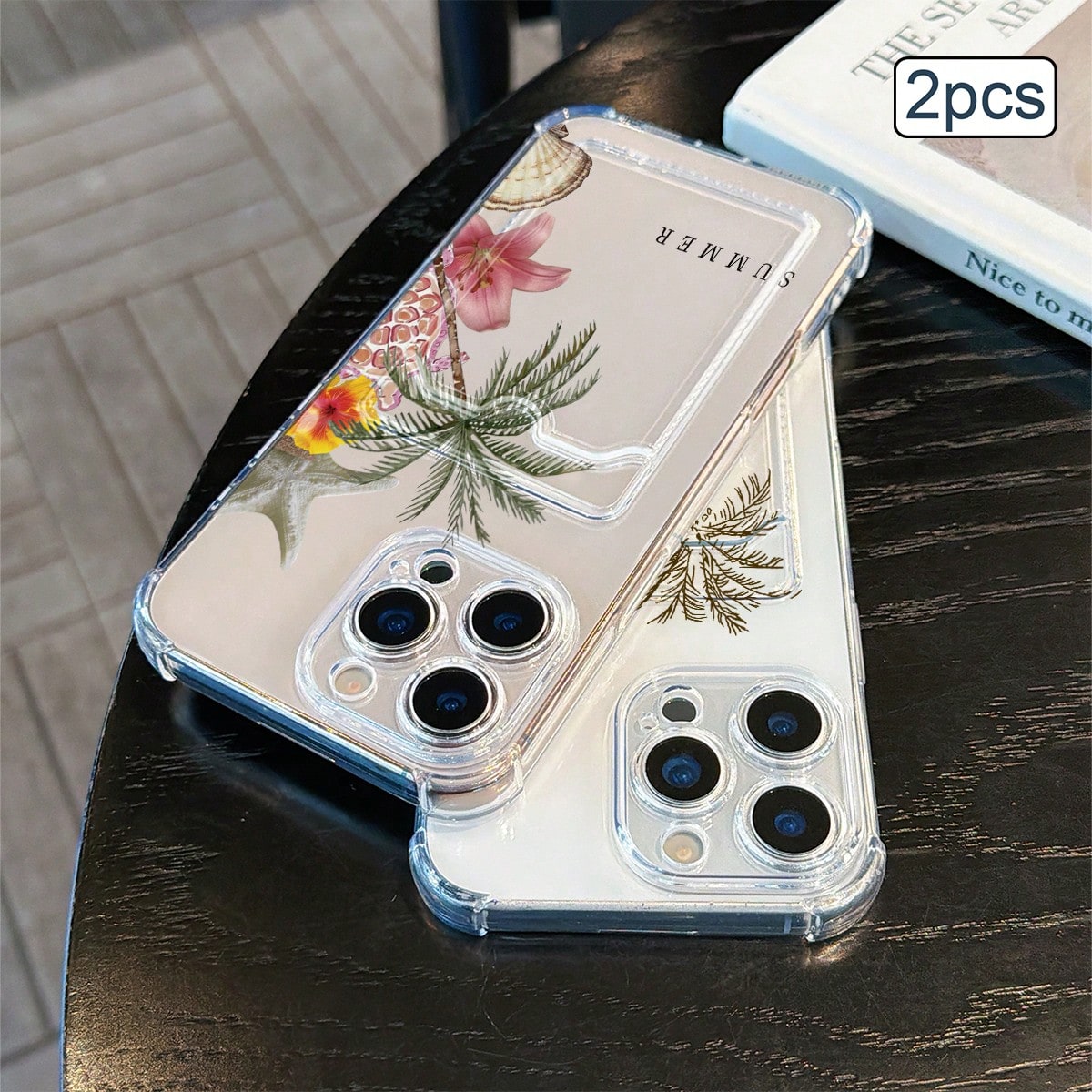 2pcs Ocean Print Card Holder Phone Case TPU Shockproof Full Coverage Protective Cover Compatible With Apple 11/12/13/14/15/16/17 Pro Max