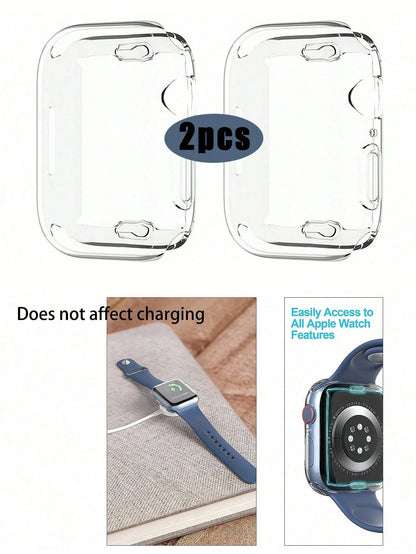 2pcs/Pack Transparent Tpu Full Coverage Watch Case & Screen Protector Compatible With Apple Watch Series 7 (38mm/40mm/41mm/42mm/44mm/45mm)