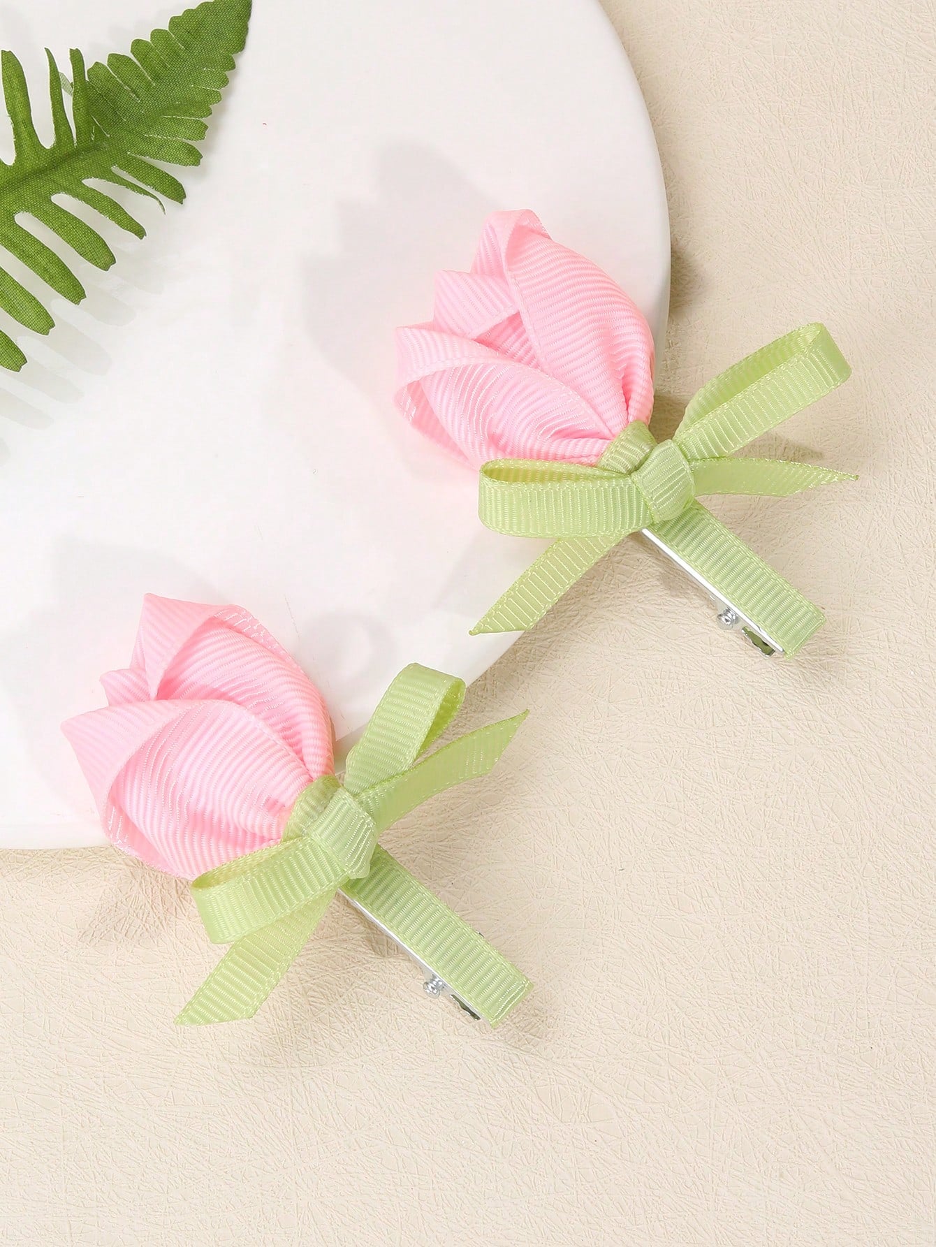 2pcs Pink Flower Hair Clips, Elegant Tulip Flower Alligator Clips, Cute Flower Hair Pins, Satin Ribbon Hair Clips, Girls Daily Hair Accessories, Kids Baby Hair Decorations, Valentine's Heart Hair Clip