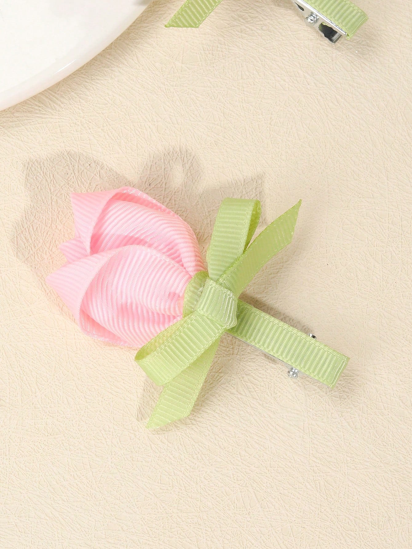 2pcs Pink Flower Hair Clips, Elegant Tulip Flower Alligator Clips, Cute Flower Hair Pins, Satin Ribbon Hair Clips, Girls Daily Hair Accessories, Kids Baby Hair Decorations, Valentine's Heart Hair Clip