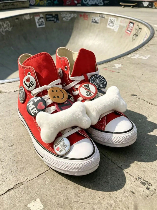 2Pcs Plush Bone Shoe Charms Set- Y2K Style DIY Sneaker Accessories, Secure Lace-Up Decorations For Streetwear & Gen-Z Fashion Lovers