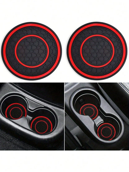 2pcs Premium Anti-Slip Silicone Center Console Pad, Size 2.75 Ft (Approx. 8.4 M)- High Quality Rubber Material, Dust-Proof, Red And Black Color- Perfectly Protect Your Car Interior