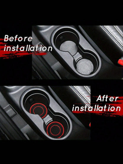 2pcs Premium Anti-Slip Silicone Center Console Pad, Size 2.75 Ft (Approx. 8.4 M)- High Quality Rubber Material, Dust-Proof, Red And Black Color- Perfectly Protect Your Car Interior