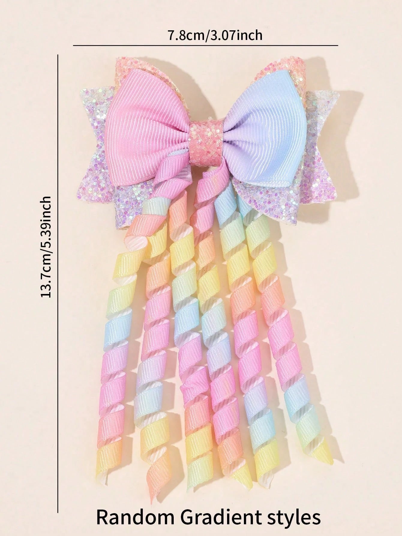 2pcs Rainbow Curly Hair Clips, Suitable For Baby Girls, Ombre Curly Bow Design, Alligator Clips, Delicate Elegant Hair Accessories, Toddler Girls Bow Hair Clips, Random Gradient Children Infant Hair D