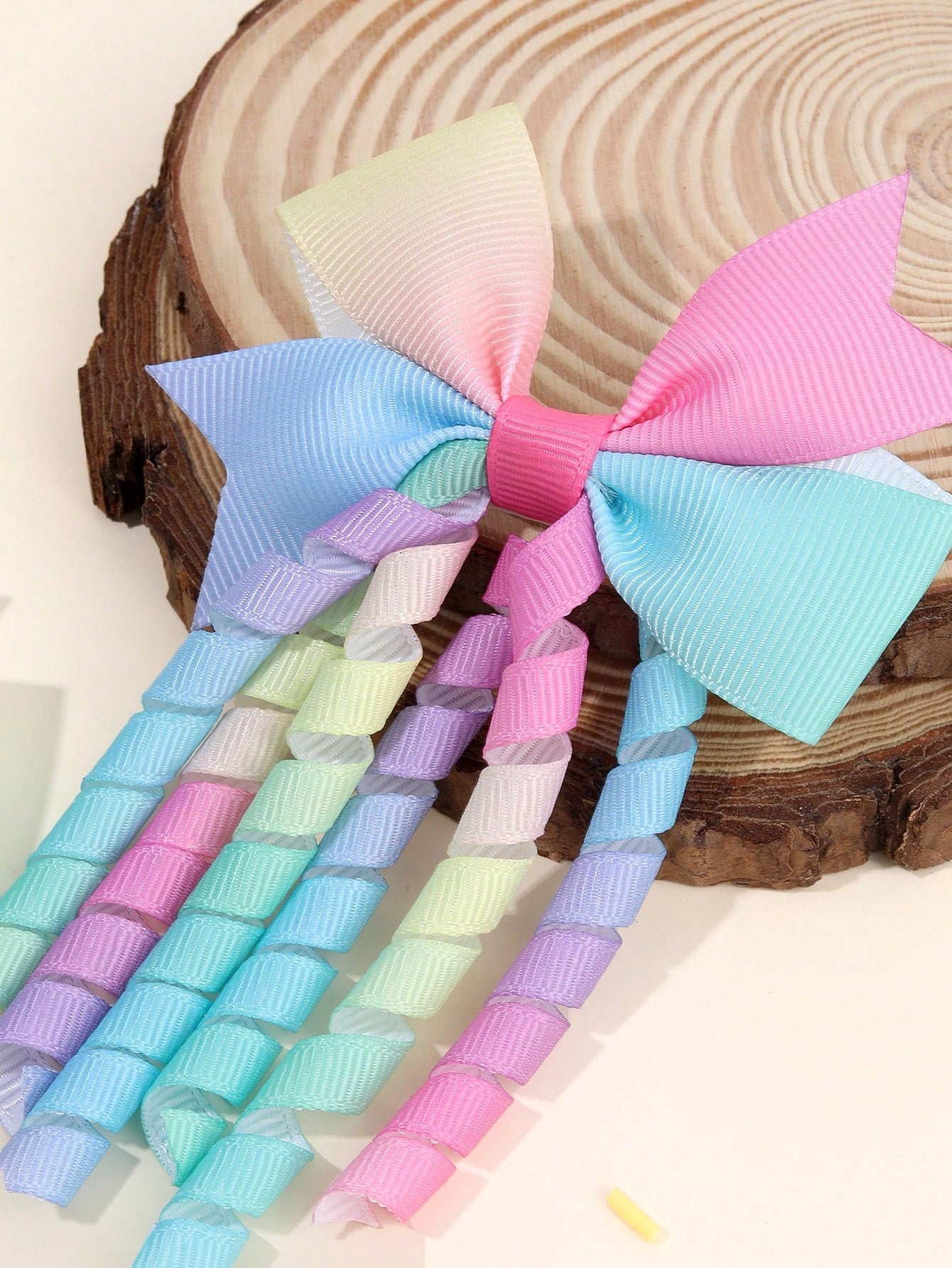 2pcs Rainbow Curly Hair Clips, Suitable For Baby Girls, Ombre Curly Bow Design, Alligator Clips, Delicate Elegant Hair Accessories, Toddler Girls Bow Hair Clips, Random Gradient Children Infant Hair D