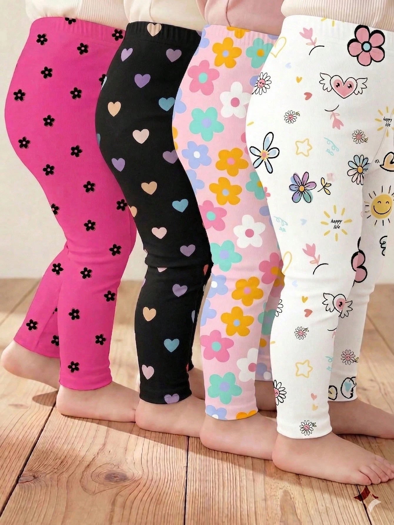 2pcs Random Baby Girls Leggings, Casual Versatile Soft Cute Heart, Face, Cherry And Flower Pattern, Suitable For Spring, Summer, Autumn Casual Wear, Multi-Color Sweet Cute Printed Leggings Long Pants