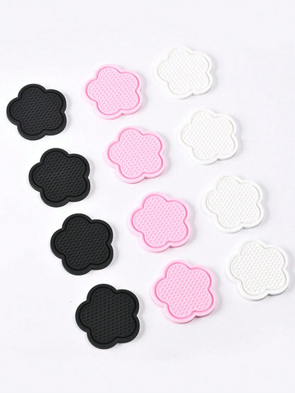 2pcs Rhinestone Flower Shaped Car Cup Holder Silicone Non-Slip Mat, Interior Accessory Cup Pad, Car Door Slot Mat Decoration, Home Office Non-Slip Pad