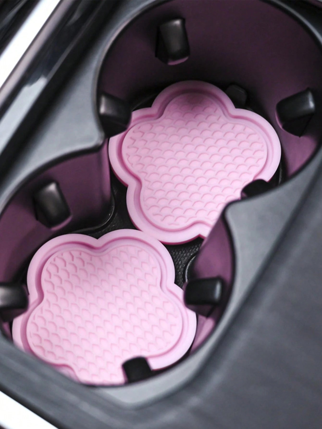 2pcs Rhinestone Flower Shaped Car Cup Holder Silicone Non-Slip Mat, Interior Accessory Cup Pad, Car Door Slot Mat Decoration, Home Office Non-Slip Pad