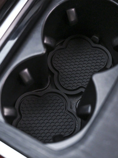 2pcs Rhinestone Flower Shaped Car Cup Holder Silicone Non-Slip Mat, Interior Accessory Cup Pad, Car Door Slot Mat Decoration, Home Office Non-Slip Pad