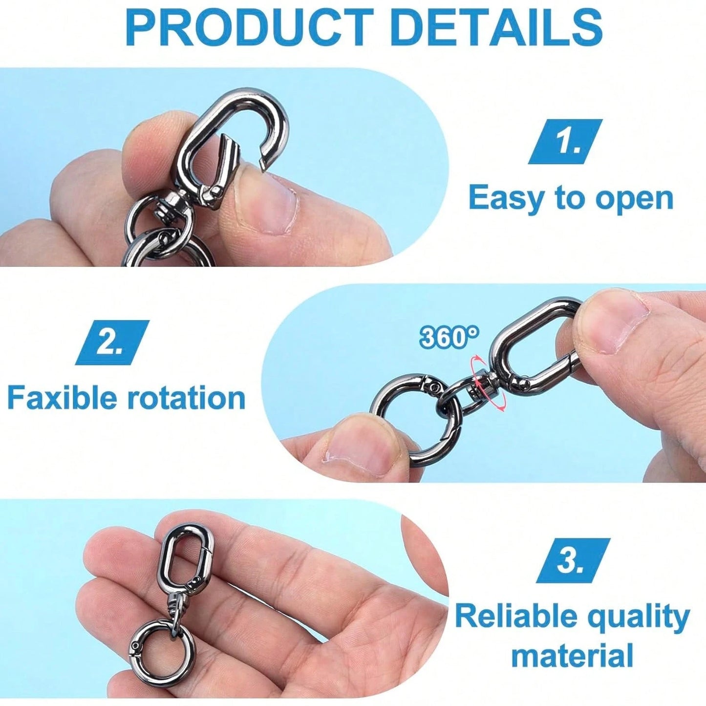 2pcs Rotating Clasp, Double-Ended Rotating Spring Clasp Hook Metal Rotating Clasp Carabiner With Spring O-Ring, Suitable For Key Chain, Bag, Wallet, Lanyard DIY Crafts