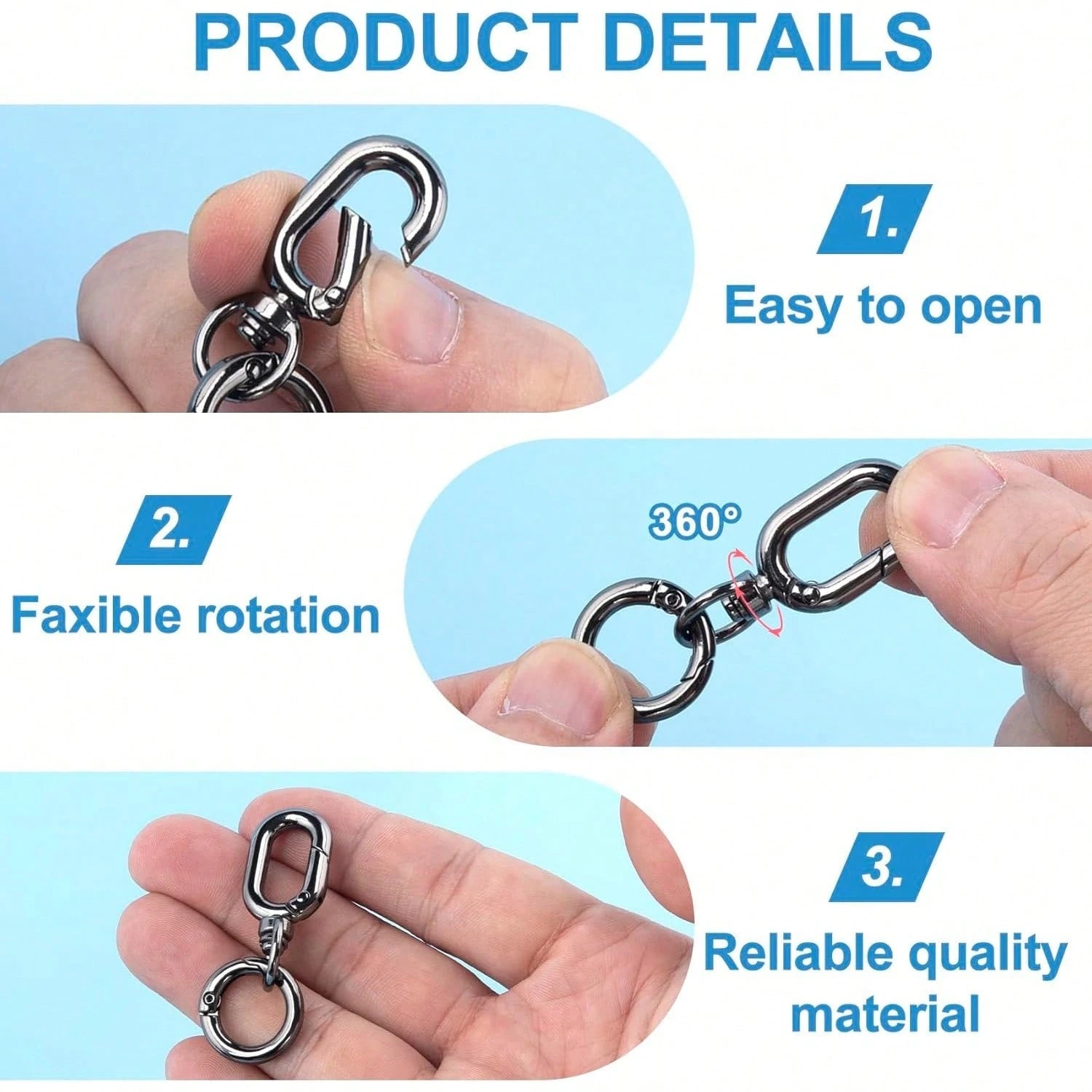 2pcs Rotating Clasp, Double-Ended Rotating Spring Clasp Hook Metal Rotating Clasp Carabiner With Spring O-Ring, Suitable For Key Chain, Bag, Wallet, Lanyard DIY Crafts