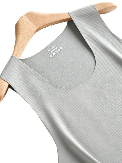 2PCS Seamless Men's Undershirt Thin Wide Round Neck Ice Silk Sleeveless T-Shirt Base Layer Tank Top Summer Sports Undershirt