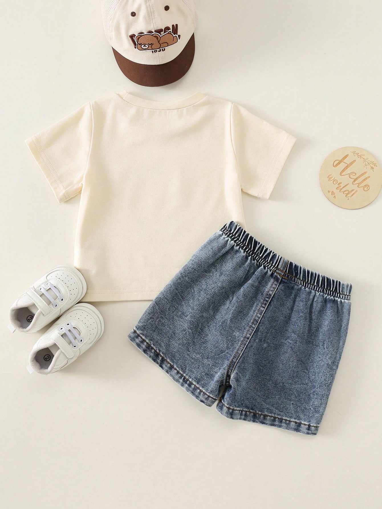2pcs/Set Baby Boy Baby Girl Summer Casual Cute Face Print Pattern Short Sleeve Loose T-Shirt Cute Top Blue Denim Shorts Set Denim Set Cute Set T-Shirt Set Holiday Set