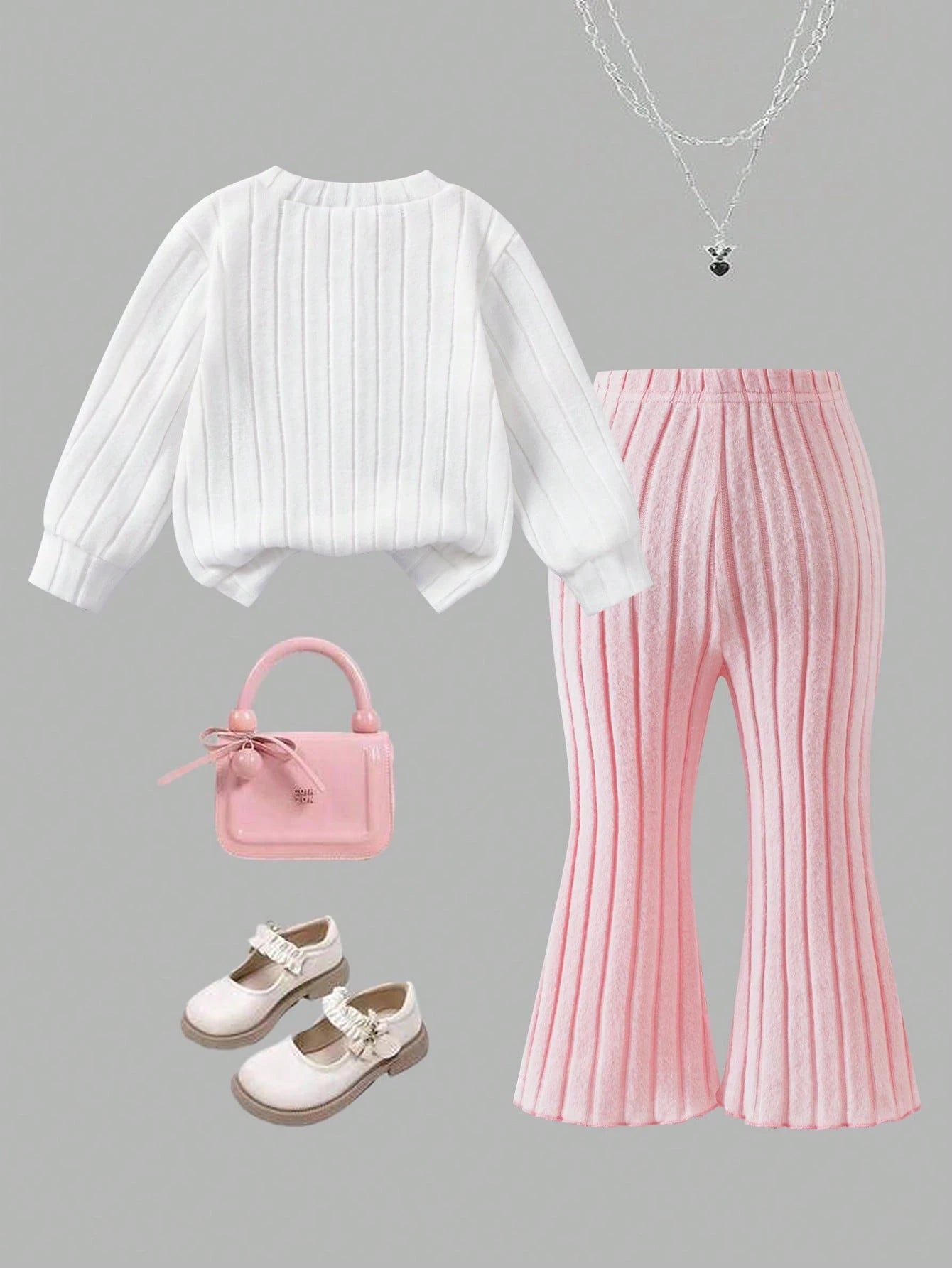 2pcs/Set Baby Girls Autumn/Winter Ribbed Brushed Strawberry Embroidered Top And Solid Color Pants Casual Outfit