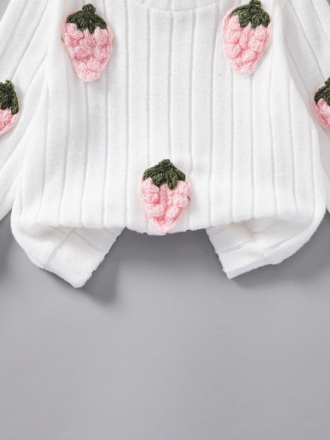 2pcs/Set Baby Girls Autumn/Winter Ribbed Brushed Strawberry Embroidered Top And Solid Color Pants Casual Outfit