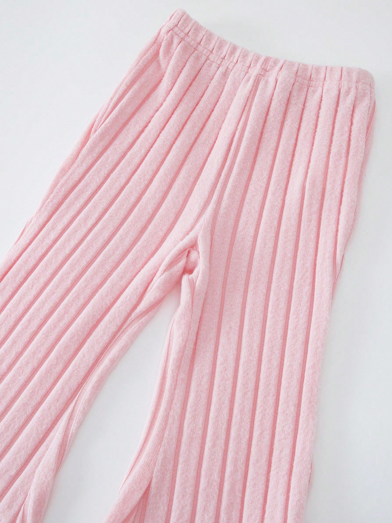 2pcs/Set Baby Girls Autumn/Winter Ribbed Brushed Strawberry Embroidered Top And Solid Color Pants Casual Outfit