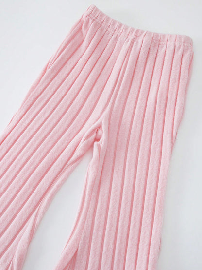 2pcs/Set Baby Girls Autumn/Winter Ribbed Brushed Strawberry Embroidered Top And Solid Color Pants Casual Outfit