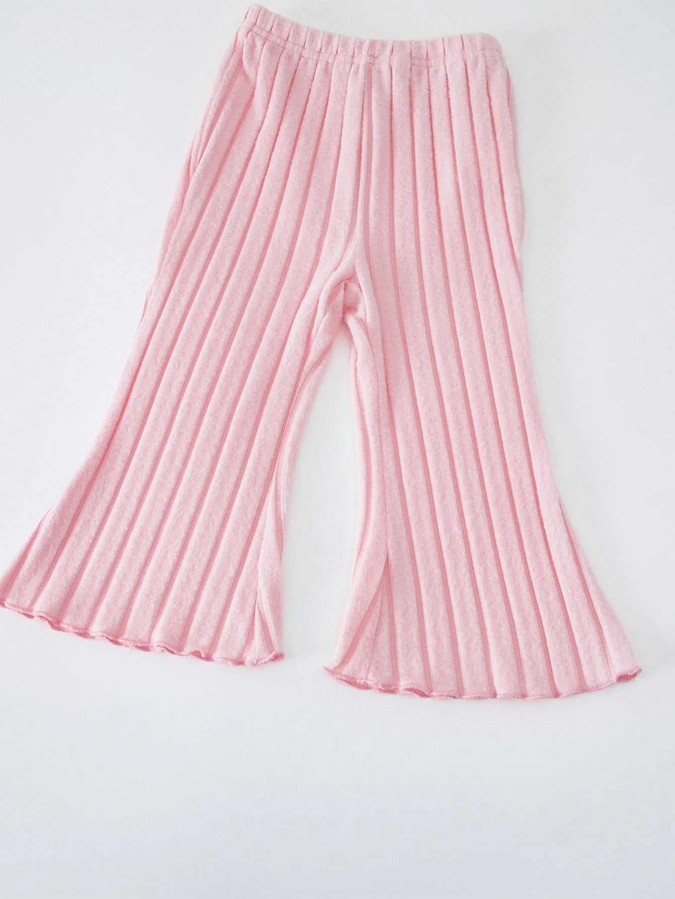 2pcs/Set Baby Girls Autumn/Winter Ribbed Brushed Strawberry Embroidered Top And Solid Color Pants Casual Outfit