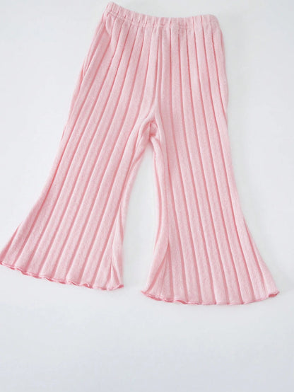 2pcs/Set Baby Girls Autumn/Winter Ribbed Brushed Strawberry Embroidered Top And Solid Color Pants Casual Outfit
