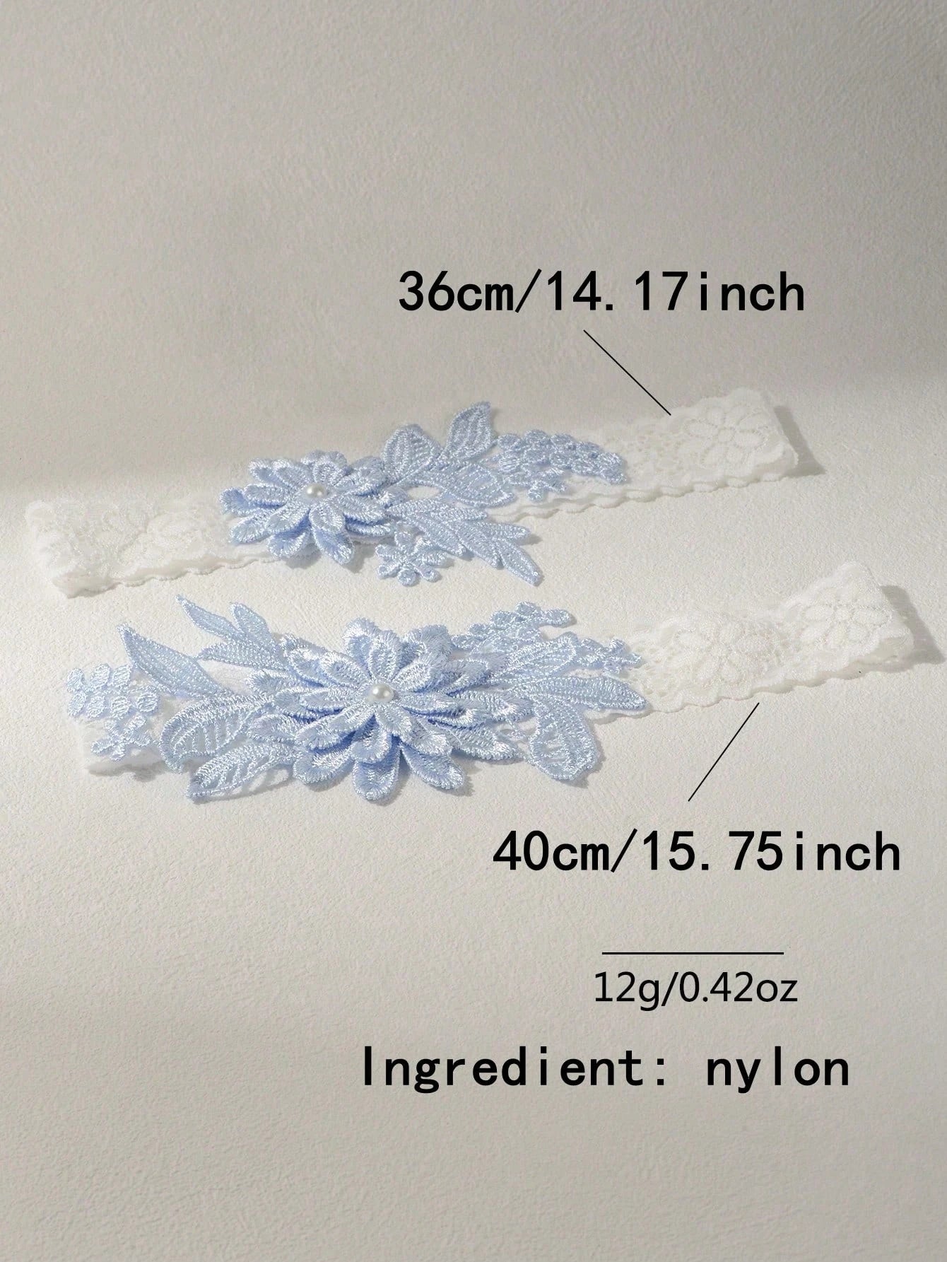 2pcs/Set Fashionable Court-Style White Lace Blue Faux Pearl Flower Romantic Wedding Bridal Bridesmaid Sexy Garter Belt With Body Chains & Thigh Chains