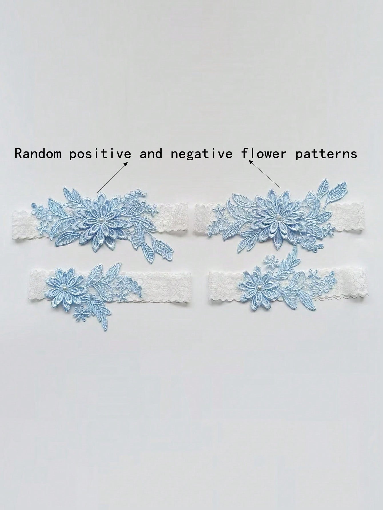 2pcs/Set Fashionable Court-Style White Lace Blue Faux Pearl Flower Romantic Wedding Bridal Bridesmaid Sexy Garter Belt With Body Chains & Thigh Chains