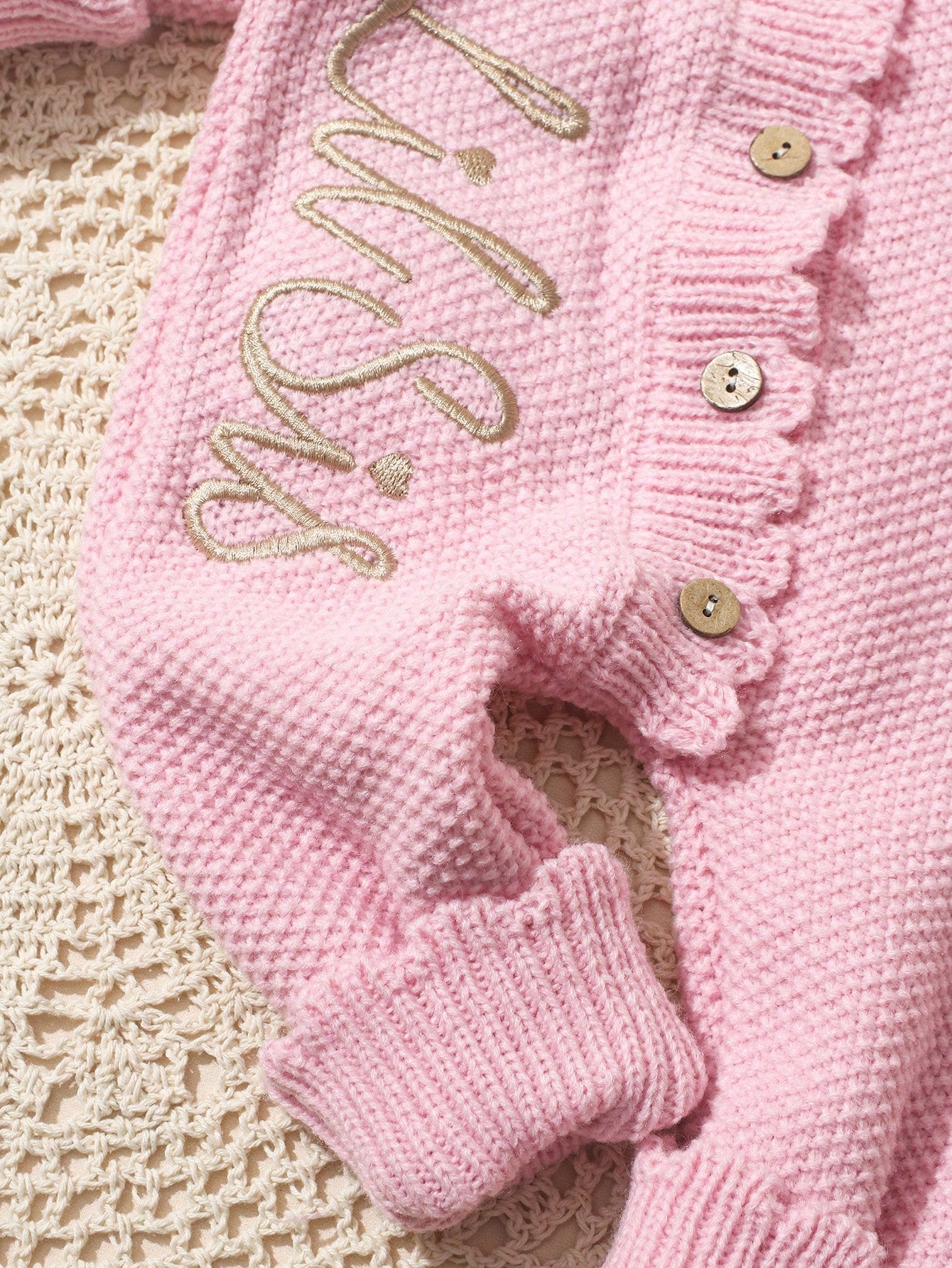 2Pcs Set 'Little Sister' Embroidered Newborn Girl Photography Outfits Knitted Jumpsuit Romper With Bowknot Headband Light Pink Summer Cute Kawaii Work