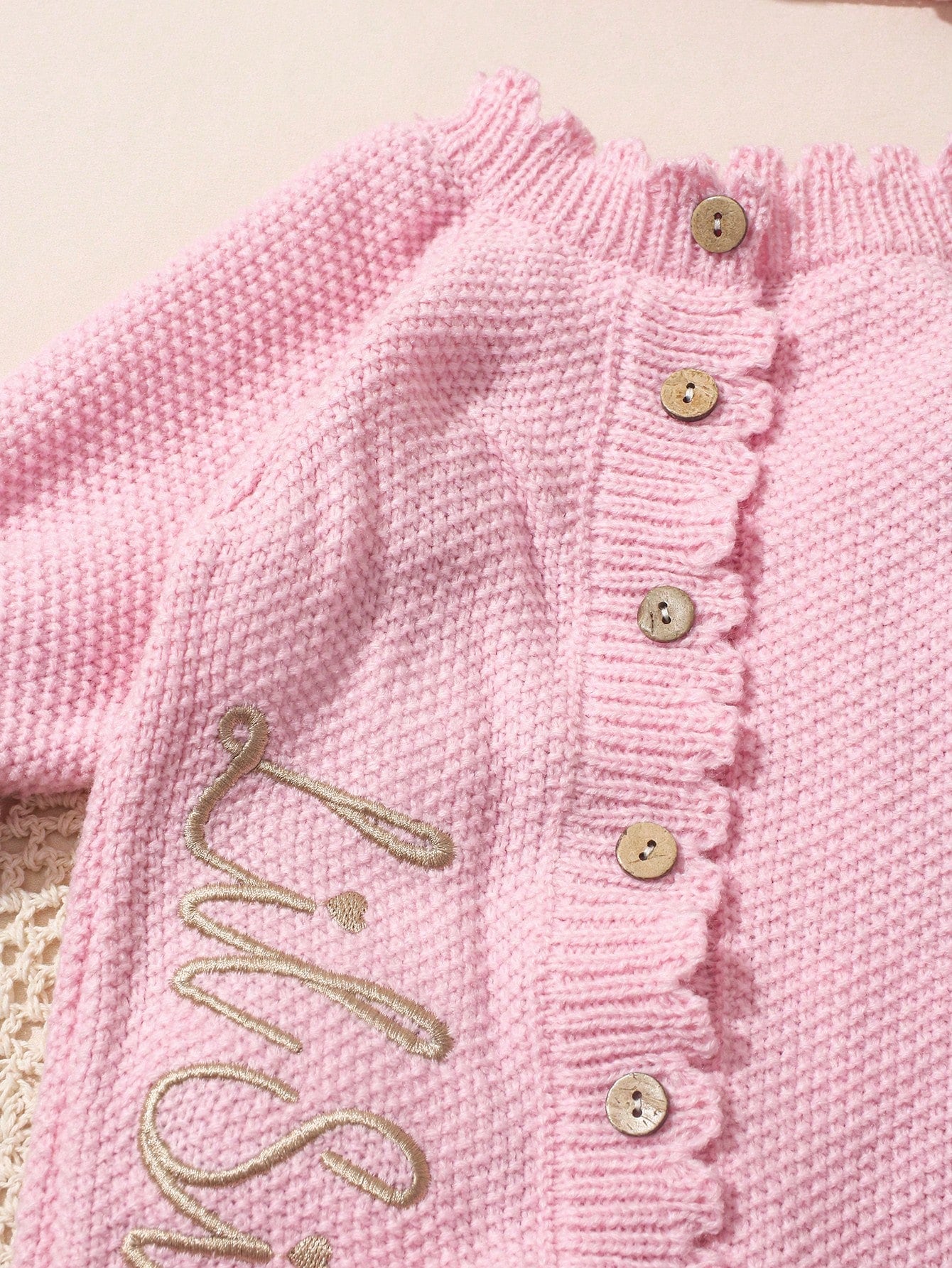2Pcs Set 'Little Sister' Embroidered Newborn Girl Photography Outfits Knitted Jumpsuit Romper With Bowknot Headband Light Pink Summer Cute Kawaii Work