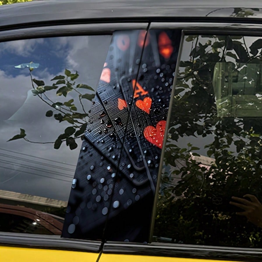 2Pcs/Set Red Ace Heart A Car B-Pillar Stickers, Lucky Break Bad Curse Design Vinyl Window Pillar Protective Film, Waterproof Scratch Resistant Car Decor Decals With Foam Column Packaging Protection, U