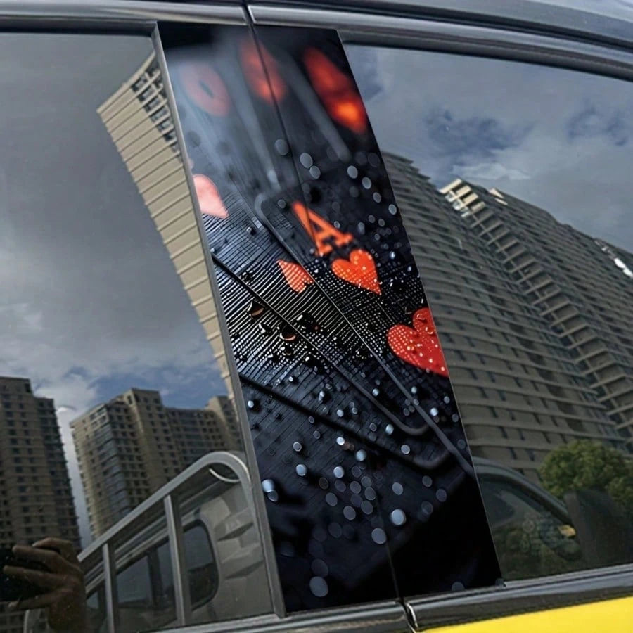 2Pcs/Set Red Ace Heart A Car B-Pillar Stickers, Lucky Break Bad Curse Design Vinyl Window Pillar Protective Film, Waterproof Scratch Resistant Car Decor Decals With Foam Column Packaging Protection, U