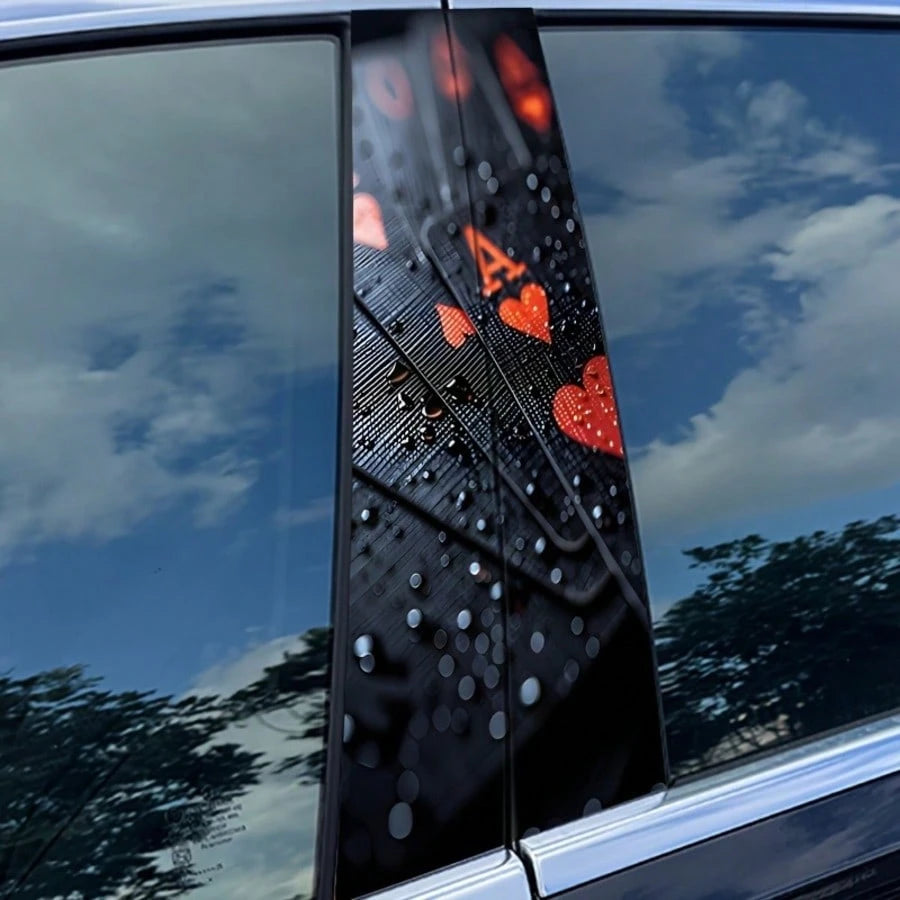 2Pcs/Set Red Ace Heart A Car B-Pillar Stickers, Lucky Break Bad Curse Design Vinyl Window Pillar Protective Film, Waterproof Scratch Resistant Car Decor Decals With Foam Column Packaging Protection, U
